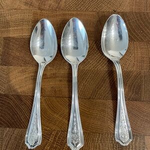 3 Sterling Reed & Barton Engraved Hepplewhite Demitasse Spoons, monogrammed